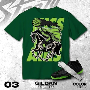 Air Foamposite One Black Volt green Black White T Shirt Match Halloween Hell Rider Sneaker - Gildan Shirt