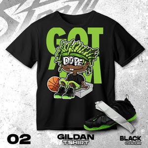 Air Foamposite One Black Volt green Black White T Shirt Match Snagged M Sneaker Boy 2 - Comfort Colors Shirt