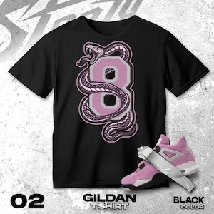 AJ 4 Orchid Purple Black White T Shirt Match Number 8 Snake Sneaker- Shirt Gildan