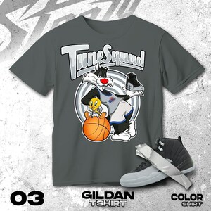 AJ 12 Wolf Grey Black White T Shirt Match Basketball Squad Cat And Bird - Gildan Shirt