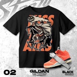 AJ 5 Crimson Bliss Orange Black White T Shirt Match Halloween Hell Rider Sneaker- Gildan Shirt