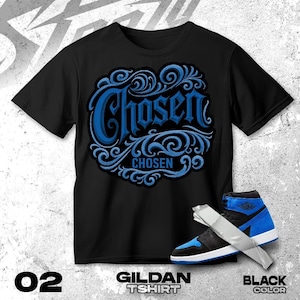 AJ 1 Royal Reimagined Blue Black White T Shirt Match Vintage Chosen Sneaker - Gildan Shirt