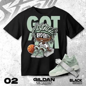 AJ 4 Seafoam Sail green Black White T Shirt Match Snagged M Sneaker Boy 2- Gildan Shirt