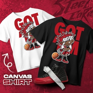 AJ 12 Flu Game Red Black White T Shirt Match Snagged M Sneaker Boy - Bella Canvas Shirt