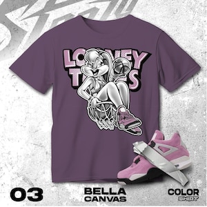 AJ 4 Orchid Black White T Shirt Match Bunny Drip Basketball - Bella Canvas Shirt