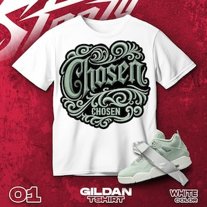 AJ 4 Seafoam Sail green Black White T Shirt Match Vintage Chosen Sneaker - Gildan Shirt