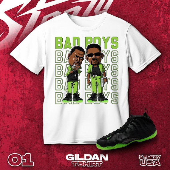 Air Foamposite One Black Volt Green Black White T Shirt Match Bad