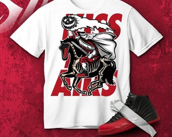 AJ 12 Flu Game Red Black White T Shirt Match Halloween Hell Rider Sneaker - Gildan Shirt
