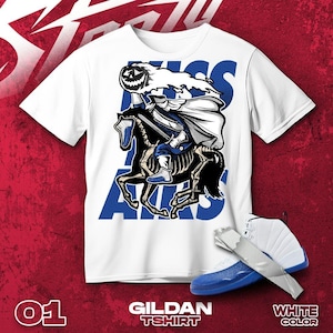 AJ 12 Blueberry Black White T Shirt Match Halloween Hell Rider Sneaker - Gildan Shirt