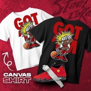AJ 14 Ferrari red Black White T Shirt Match Snagged M Sneaker Boy - Bella Canvas Shirt