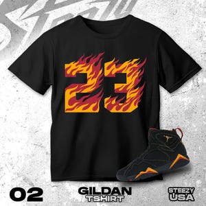 AJ 7 Retro Citrus Gold Black White T Shirt Match Number 23 MJ Fire - Gildan Shirt