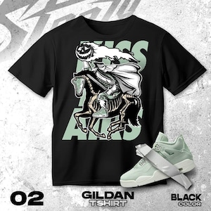 AJ 4 Seafoam Sail green Black White T Shirt Match Halloween Hell Rider Sneaker - Gildan Shirt