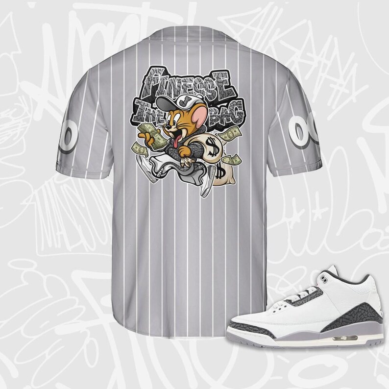Personalize Finesse the Bag Mouse Jersey to Match AJ 3 Cement Grey