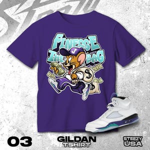 AJ 5 Grape Black White T Shirt Match Finesse The Bag Mouse - Gildan Shirt
