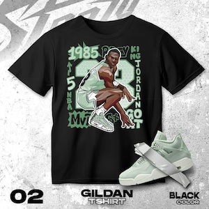 AJ 4 Seafoam Sail green Black White T Shirt Match MJ GOAT 1985 - Gildan Shirt