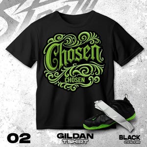 Air Foamposite One Black Volt green Black White T Shirt Match Vintage Chosen Sneaker- Gildan  Shirt