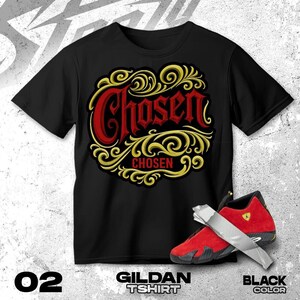 AJ 14 Ferrari red Black White T Shirt Match Vintage Chosen Sneaker - Gildan Shirt
