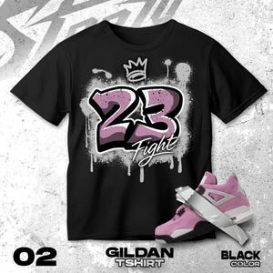 AJ 4 Orchid Purple Black White T Shirt Match Number 23 Graffiti  - Gildan Shirt