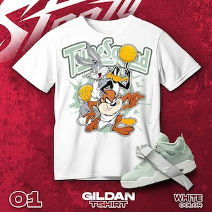 AJ 4 Seafoam Sail green Black White T Shirt Match Basketball Squad Team Cartoon - Gildan Shirt