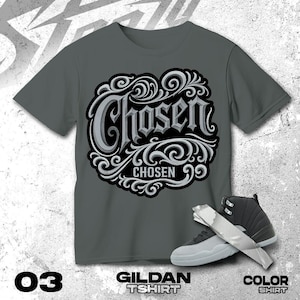 AJ 12 Wolf Grey Black White T Shirt Match Vintage Chosen Sneaker - Gildan Shirt