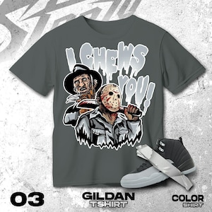 AJ 12 Wolf Grey Black White T Shirt Match I Chews You Friday - Gildan Shirt