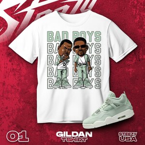 AJ 4 Seafoam Sail green Black White T Shirt Match Bad Boys - Gildan Shirt
