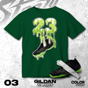 Air Foamposite One Black Volt green Black White T Shirt Match Drip 23 Sneaker- Gildan Shirt