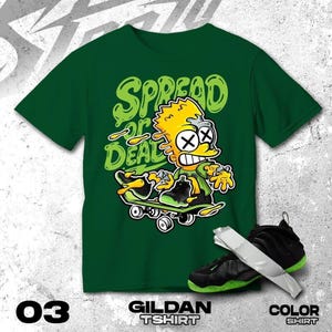 Air Foamposite One Black Volt green Black White T Shirt Match Sread Or Dead Boy - Gildan Shirt