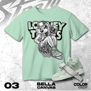 AJ 4 Seafoam Sail Black White T Shirt Match Bunny Drip Basketball - Bella Canvas Shirt