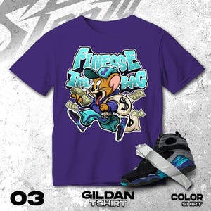 AJ 8 Aqua Black White T Shirt Match Finesse The Bag Mouse  - Shirt Gildan