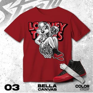 AJ 12 Flu Game Red Black White T Shirt Match Bunny Drip Basketball - Bella Canvas Shirt