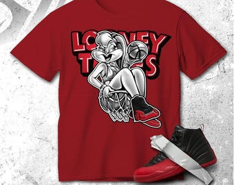 AJ 12 Flu Game Red Black White T Shirt Match Bunny Drip Basketball - Bella Canvas Shirt
