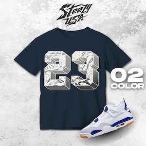 AJ 4 Navy Blue Black White T Shirt Match Number 23 Sneaker 3D