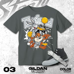 AJ 12 Wolf Grey Black White T Shirt Match Basketball Squad Team Cartoon- Gildan Shirt
