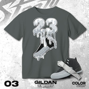 AJ 12 Wolf Grey Black White T Shirt Match Drip 23 Sneaker - Gildan Shirt