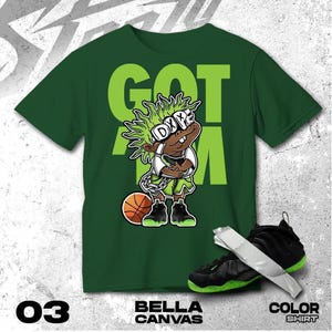 Air Foamposite One Black Volt green Black White T Shirt Match Snagged M Sneaker Boy - Bella Canvas Shirt