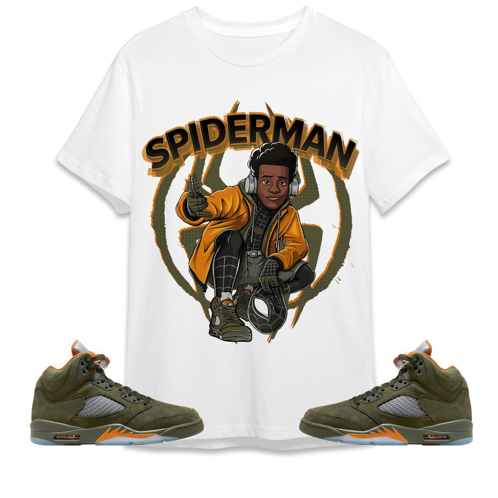 SteezyUSA Spiderman Miles unisex Tees Jordan 5 Olive Sweatshirt to Match Sneaker Outfit Birthday Graphic Tees