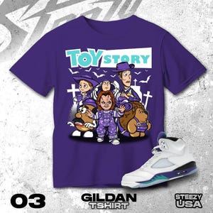 AJ 5 Grape Black White T Shirt Match Halloween Story - Gildan Shirt