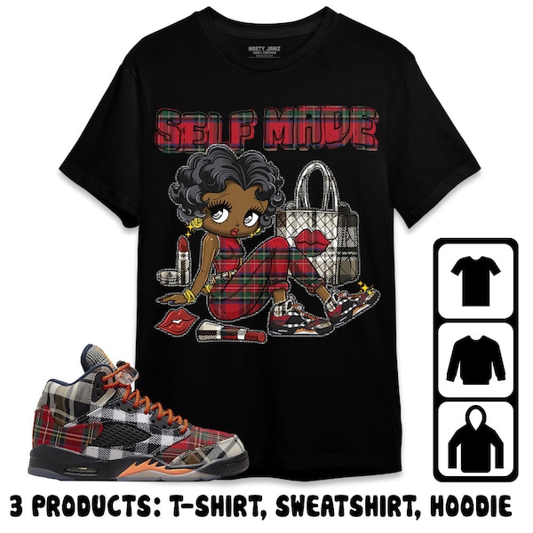 Sneaker Girl Selfmade Unisex Tees Jordan 5 Plaid Sweatshirt to match Sneaker, Outfit Birthday Gift