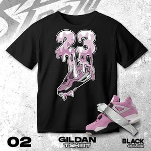 AJ 4 Orchid Purple Black White T Shirt Match Drip 23 Sneaker- Gildan Shirt