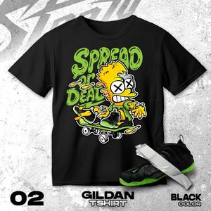 Air Foamposite One Black Volt green Black White T Shirt Match Sread Or Dead Boy - Gildan Shirt