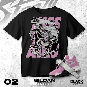 AJ 4 Orchid Purple Black White T Shirt Match Halloween Hell Rider Sneaker - Gildan Shirt