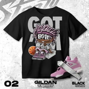 AJ 4 Orchid Purple Black White T Shirt Match Snagged M Sneaker Boy 2 - Gildan Shirt