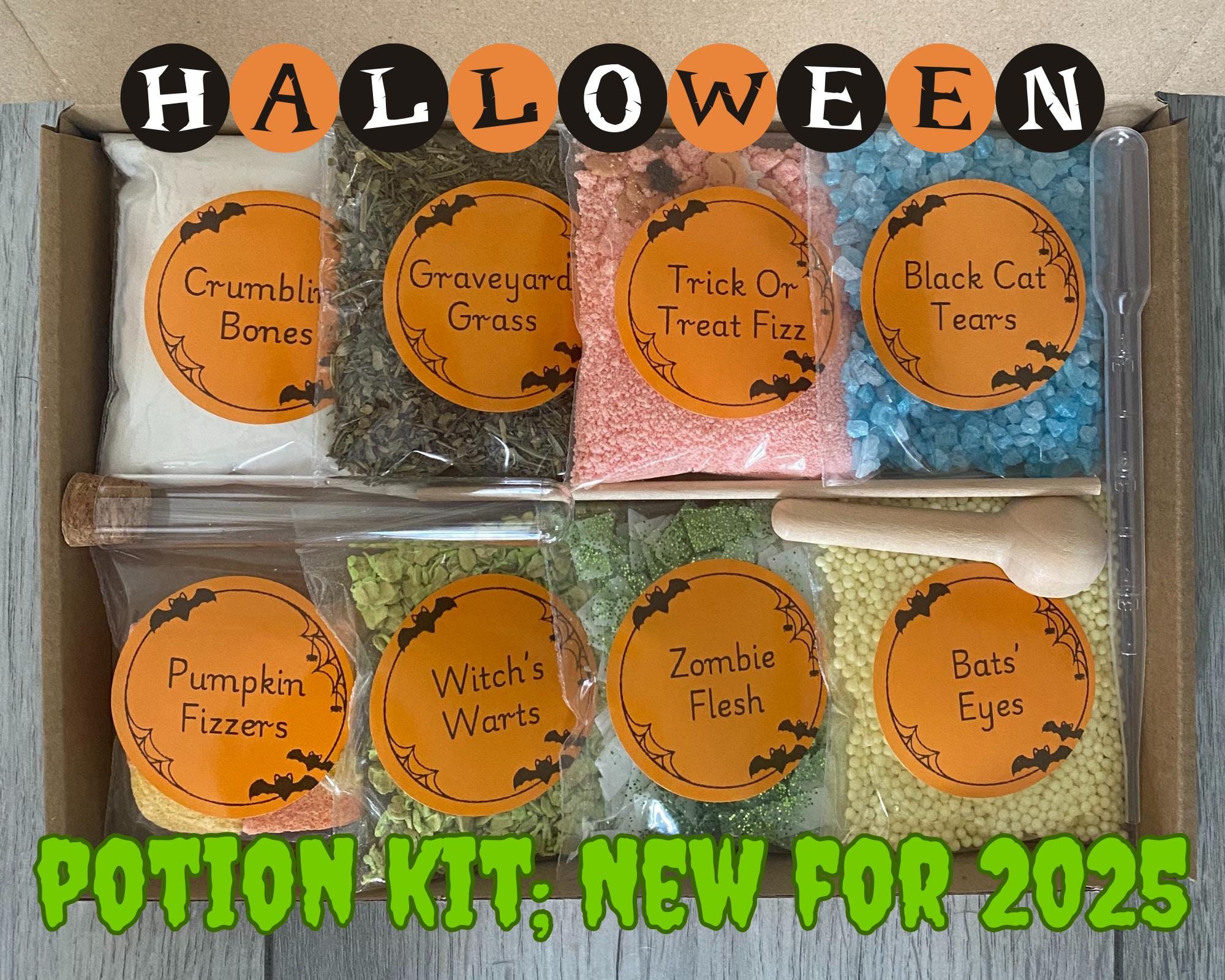 Halloween Themed Potion Kit, Potion Making Kit, Potion Kit Kids, Sensory Play, Natural Play, Potion Making, Outdoor Play, Halloween Party