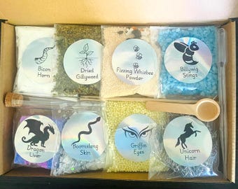 Kit de pociones mágicas personalizado para niños, juego sensorial de fantasía, kit de juego de simulación, ingredientes para pociones, STEM 4-8