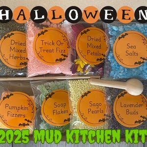 Zestaw do gotowania w błocie w tematyce Halloween, Zestaw do robienia mikstur na Halloween, Zabawa sensoryczna, Zabawa naturalna, Zabawa na świeżym powietrzu, STEM, Zasoby do zajęć na świeżym powietrzu dla dzieci w wieku przedszkolnym