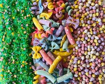 Rellenos sensoriales con temática de primavera, Juego con piezas sueltas, Pasta de arroz y garbanzos, Juego sensorial, Juego natural, Aire libre, STEM, Primera infancia