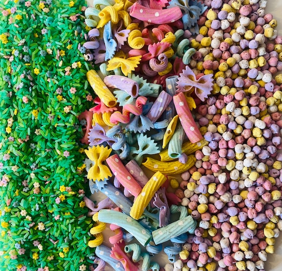 Spring Themed Sensory Bin Fillers, Loose Parts Play, Spring Rice Pasta Chickpeas, Sensory Play, Natural Play, Outdoor, STEM, Early Years