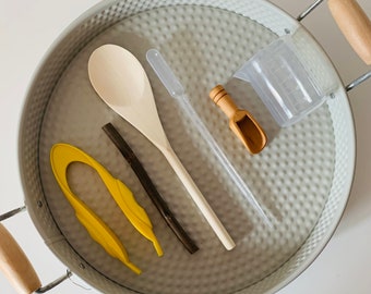 Outils de cuisine en boue, accessoires de cuisine en boue, outils de jeu sensoriels, outils de jeu désordonnés pour la petite enfance, développement de la motricité fine, STEM, plateau de jeu