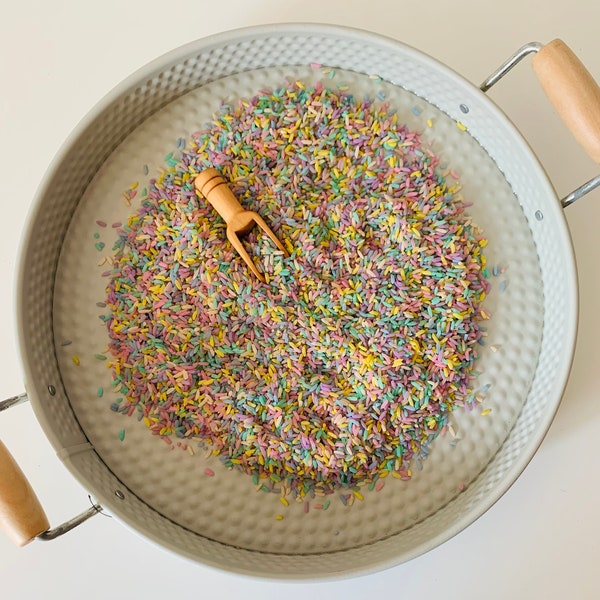 Round Sensory Tray with Painted Rice Kit, Sensory Tray Kit, Rainbow Rice, Sensory Play, Natural Play, Outdoor, STEM, Early Years